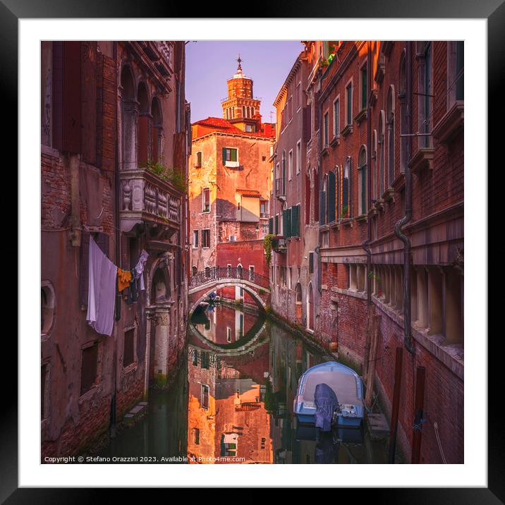 Venice cityscape, buildings, canal and bridge. Italy Framed Mounted Print by Stefano Orazzini