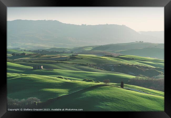 Spring in Tuscany, landscape in late afternoon. Pienza, Italy Framed Print by Stefano Orazzini