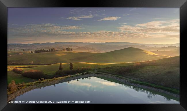 Lake and rolling hills. Castelfiorentino, Tuscany, Italy Framed Print by Stefano Orazzini