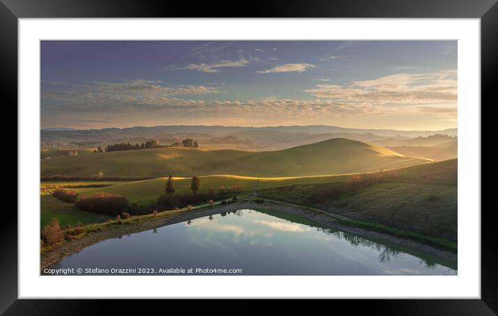 Lake and rolling hills. Castelfiorentino, Tuscany, Italy Framed Mounted Print by Stefano Orazzini