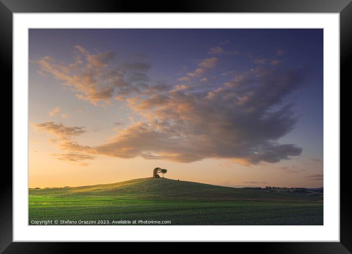 Tuscany, Maremma landscape. Old windmill and trees on top of the Framed Mounted Print by Stefano Orazzini