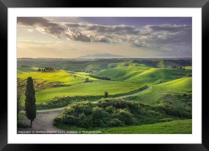 Countryside landscape in Volterra. Tuscany, Italy Framed Mounted Print by Stefano Orazzini