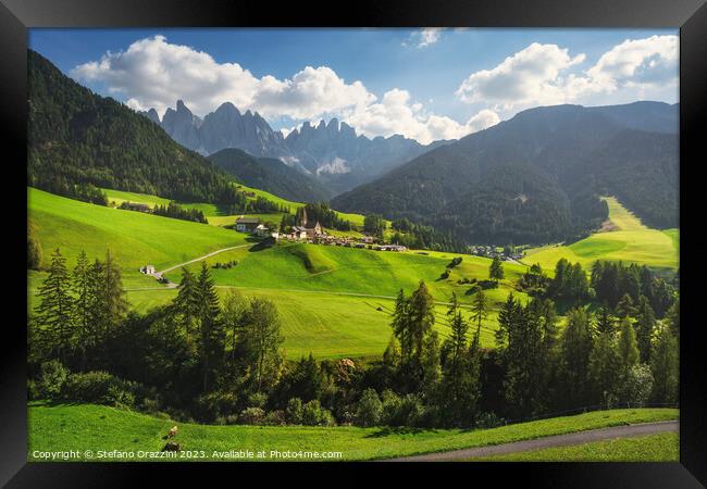 Dolomites, Santa Magdalena and Odle mountains. Italy Framed Print by Stefano Orazzini