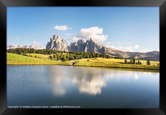 Lake and mountains, Seiser Alm, Dolomites Framed Print by Stefano Orazzini