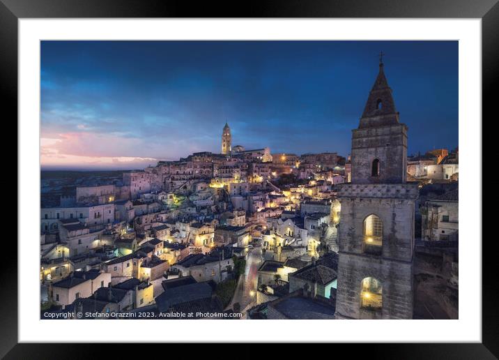Blue hour over the Sassi of Matera. Italy Framed Mounted Print by Stefano Orazzini