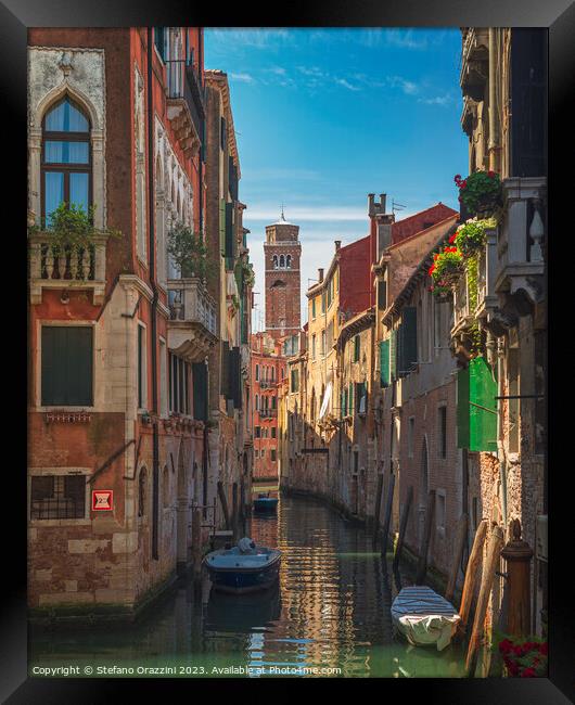 Venice cityscape, canal and bell tower Framed Print by Stefano Orazzini