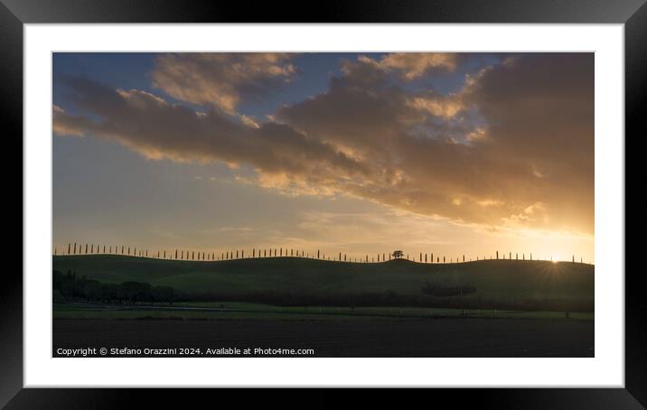Cypress trees on the edge of the hill. Tuscany, Italy Framed Mounted Print by Stefano Orazzini