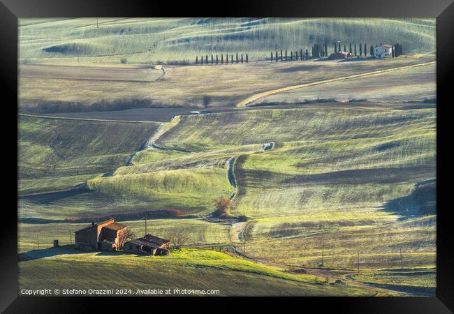 Farmhouses in the Val d'Orcia Framed Print by Stefano Orazzini