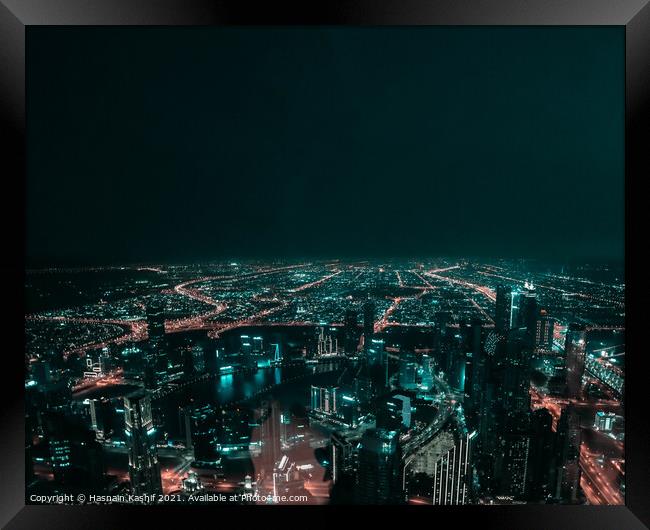 Night time cityscape of Dubai Framed Print by Hasnain Kashif