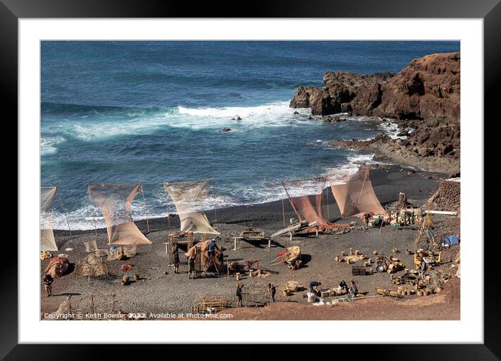 Creating a film set on the beach at El Golfo, Timanfaya National Park,  Framed Mounted Print by Keith Bowser