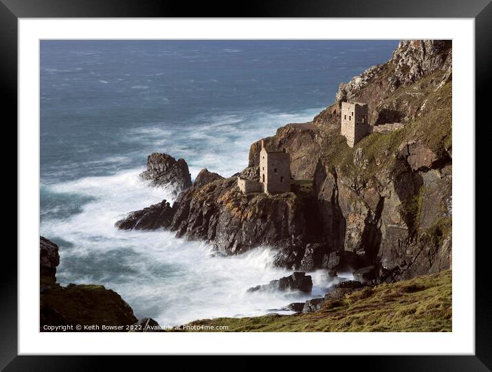 Crown Engine Houses on the rocky cliffs at Botallack Framed Mounted Print by Keith Bowser