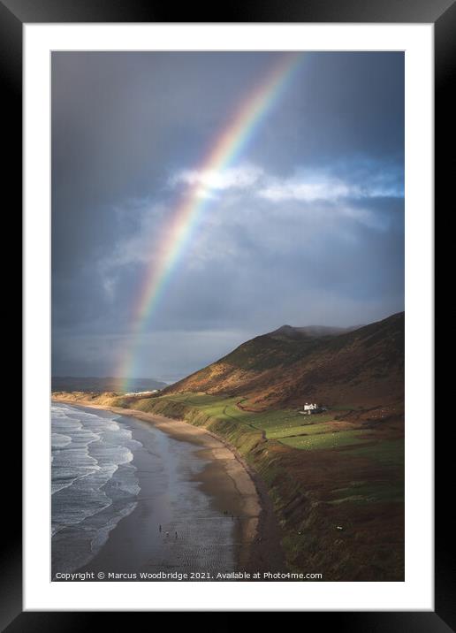 Rainbow at Rhossili  Framed Mounted Print by Marcus Woodbridge