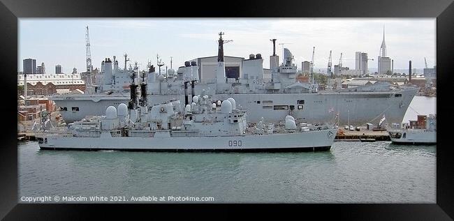 Portsmouth Royal Navy Dockyard. RO5 and D90  Framed Print by Malcolm White