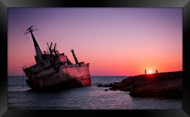 Shipwreck Sunset, Cyprus Framed Print by Neil Hall