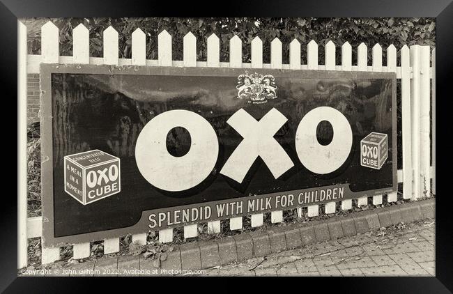 Enamel Advertising Sign for Oxo Cube - Splendid with Milk for Children Framed Print by John Gilham