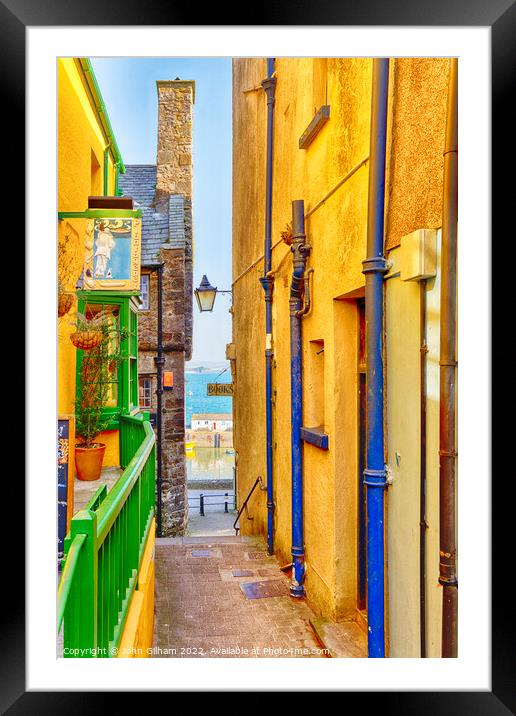 Narrow Colourful Lane to the sea in Tenby Wales Framed Mounted Print by John Gilham