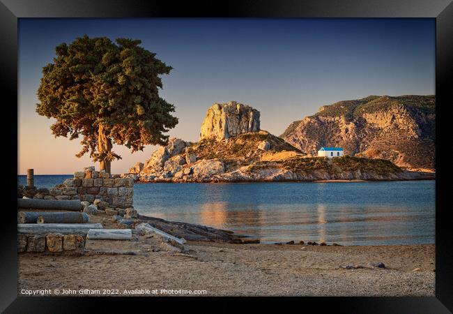 Sunrise - Kastri Island and the Chapel of Agios Nikolaos - Kos Greece Framed Print by John Gilham