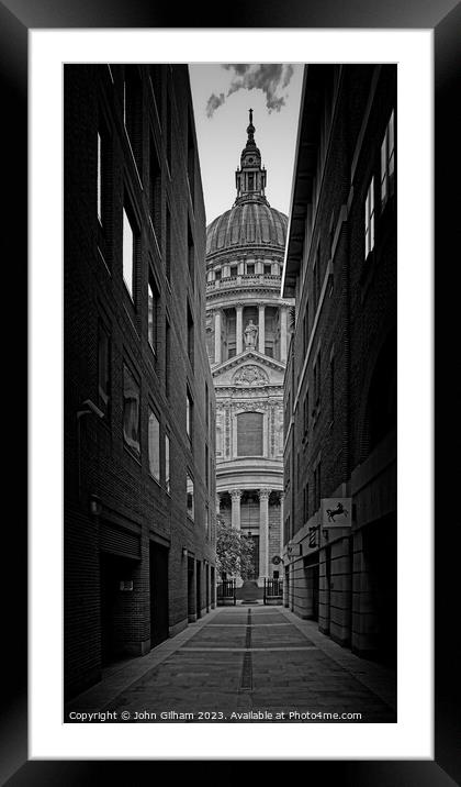 St Pauls Cathedral between walls.  Framed Mounted Print by John Gilham
