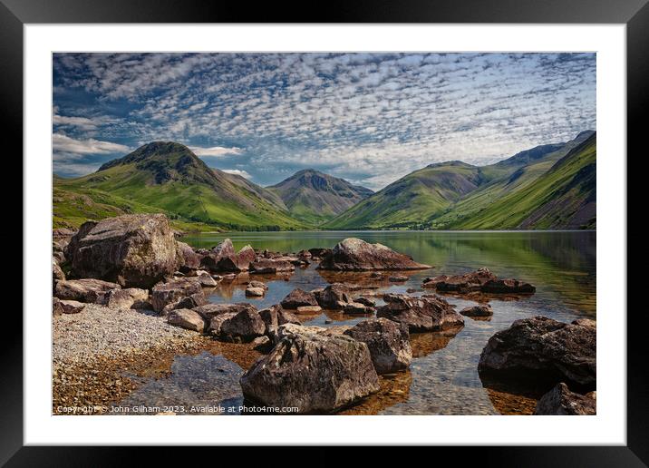 Rocks on the shore of wast Water Cumbria UK Framed Mounted Print by John Gilham