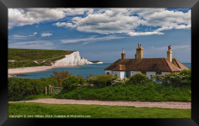 Seven Sisters and The Coastguards Cottage at Cuckm Framed Print by John Gilham