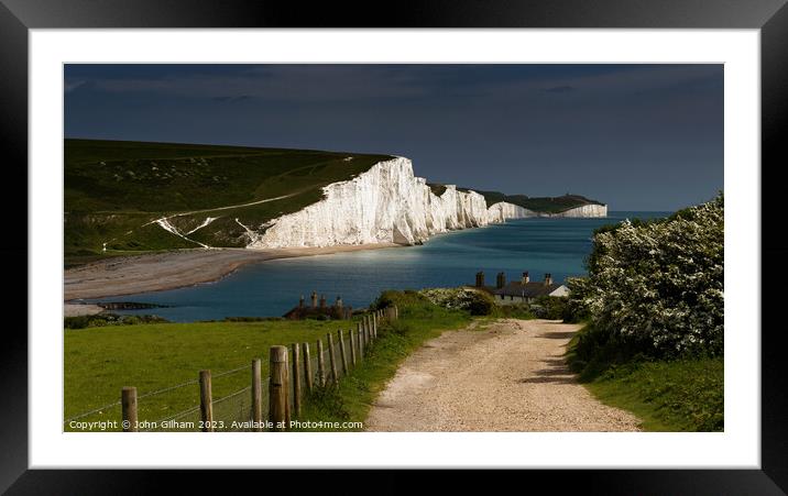 Sun on The Seven Sisters at Cuckmere Haven in East Framed Mounted Print by John Gilham