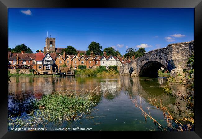 Aylesford Bridge over the river Medway with the Church and village in Kent England UK Framed Print by John Gilham