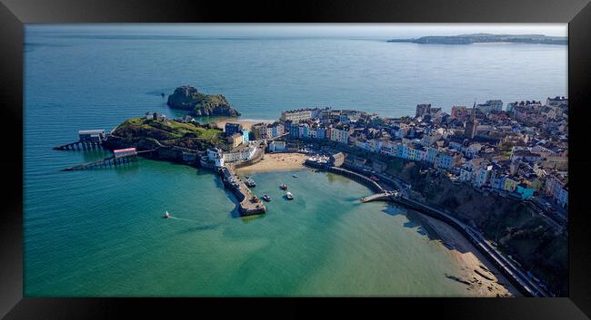 An aerial view of Tenby in Pembrokeshire South Wales UK Framed Print by John Gilham