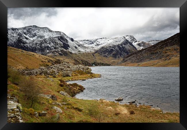 Snow on the mountains of  Eryri National Park (Snowdonia) North West Wales UK Framed Print by John Gilham