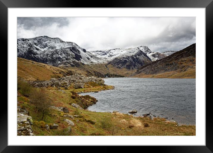 Snow on the mountains of  Eryri National Park (Snowdonia) North West Wales UK Framed Mounted Print by John Gilham