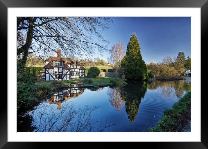 Reflections in the stream Loose Village in Kent UK Framed Mounted Print by John Gilham