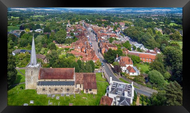 Aerial view of West Malling Church and High Street Framed Print by John Gilham