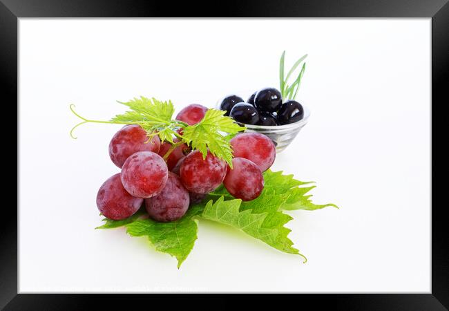 Juicy and Minimal Grapes and Olives Framed Print by Dudley Wood