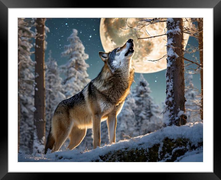 Howling Wolf Framed Mounted Print by Artificial Adventures