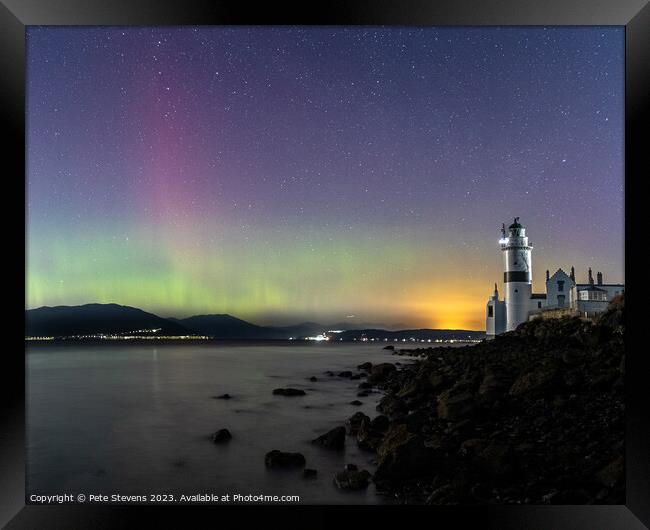 "Radiant Aurora Illuminates Cloch Lighthouse" Framed Print by Pete Stevens