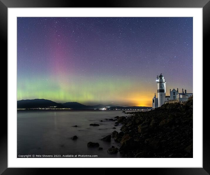 "Radiant Aurora Illuminates Cloch Lighthouse" Framed Mounted Print by Pete Stevens