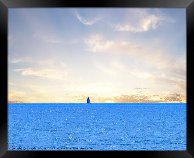 Ocean Sailboat Sunrise Framed Print by Joseph Neto Jr.
