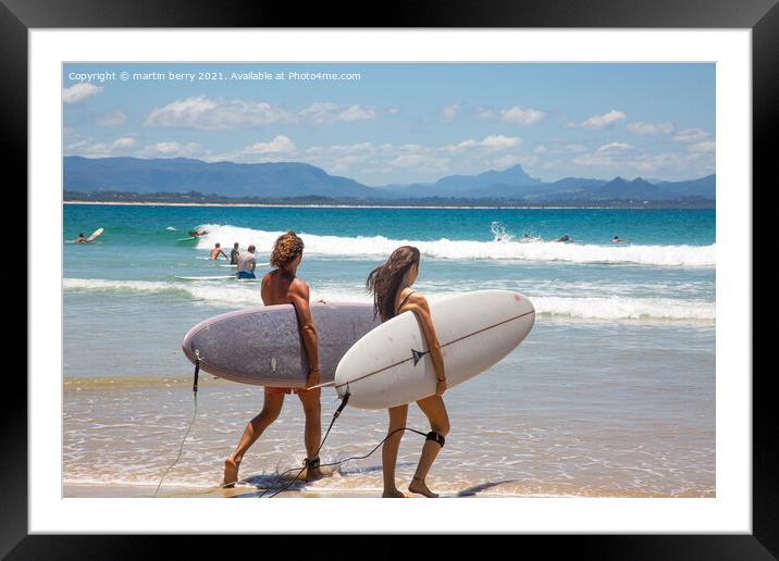 Surfers Byron Bay Australia Framed Mounted Print by martin berry