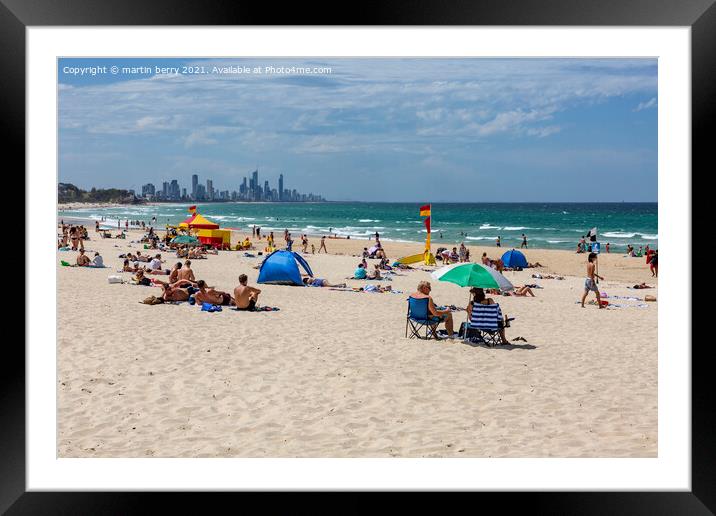 Burleigh Heads beach and Surfers Paradise Framed Mounted Print by martin berry