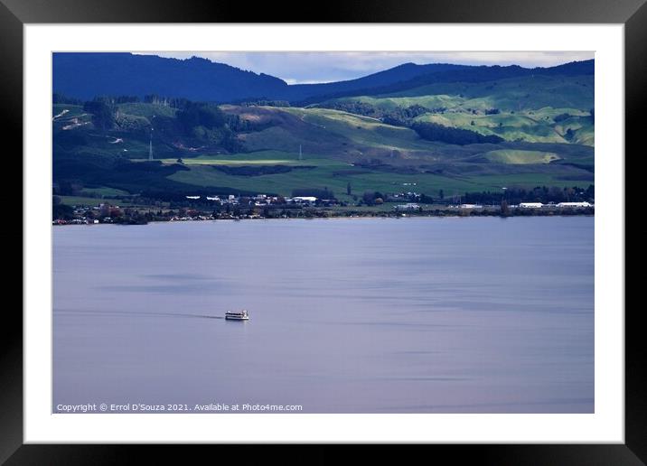 Tourist Boat cruising along Lake Rotorua Framed Mounted Print by Errol D'Souza
