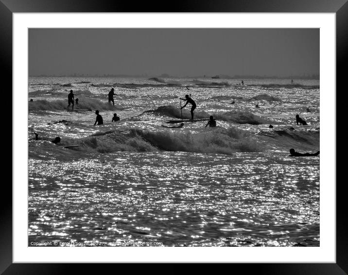 Surfboarders and Swimmers in Silhouette Framed Mounted Print by Errol D'Souza