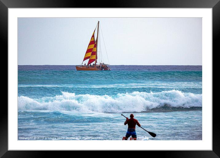 Paddleboarder and Sailboat Framed Mounted Print by Errol D'Souza