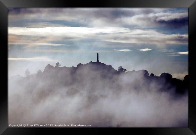 One Tree Hill over a foggy foreground in Auckland New Zealand Framed Print by Errol D'Souza