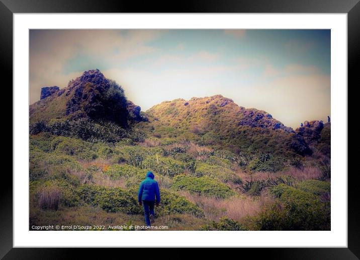 Trekking up the Whatipu Beach hills Framed Mounted Print by Errol D'Souza