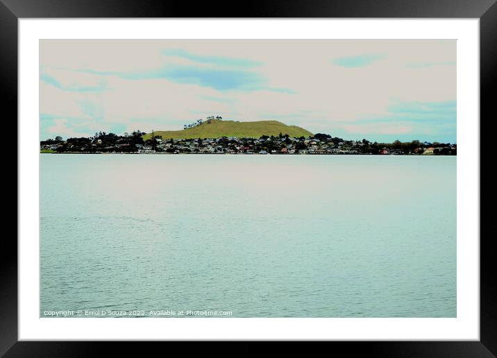 Mangere Mountain across the Manukau Harbour Framed Mounted Print by Errol D'Souza