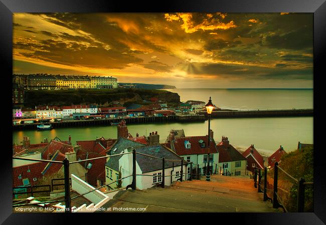  Sunset at the top of the famous 199 steps at Whit Framed Print by Mick Evans
