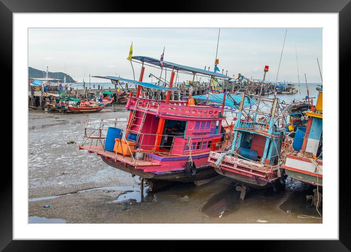fishing boats at a Pier in Thailand Framed Mounted Print by Wilfried Strang