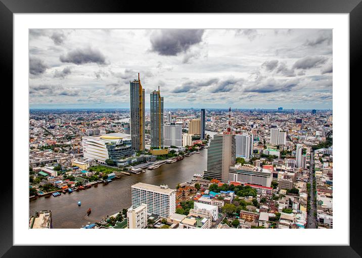 Bangkok,view to the skyscraper, the Cityscape and the Chao Phraya River of Metropolis Framed Mounted Print by Wilfried Strang