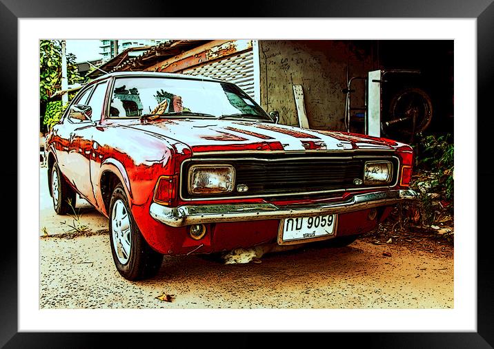 a classic Ford car in front of a house in Thailand Framed Mounted Print by Wilfried Strang
