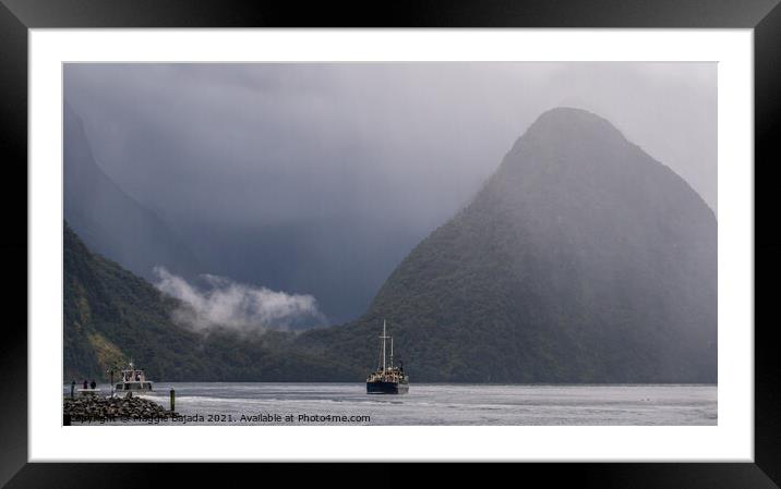 Picturesque Misty scenery at Milford Sound at New  Framed Mounted Print by Maggie Bajada