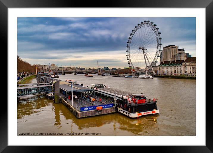 Lovely Sunset at London Eye and River Thames. UK Framed Mounted Print by Maggie Bajada